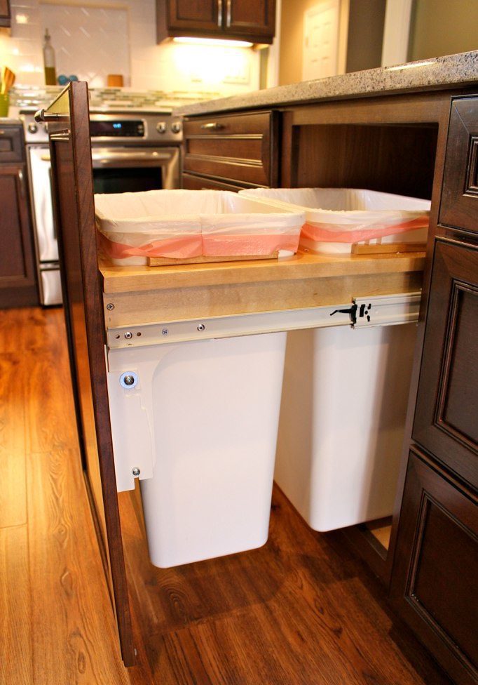 Kitchen Storage Ideas: trash can in cabinet