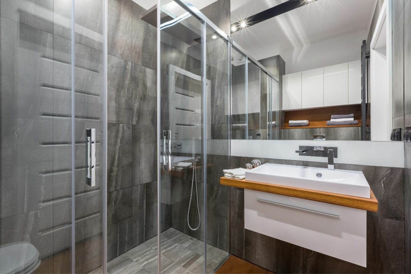 Bathroom Remodeling - Walk-in Shower and Modern Vanity